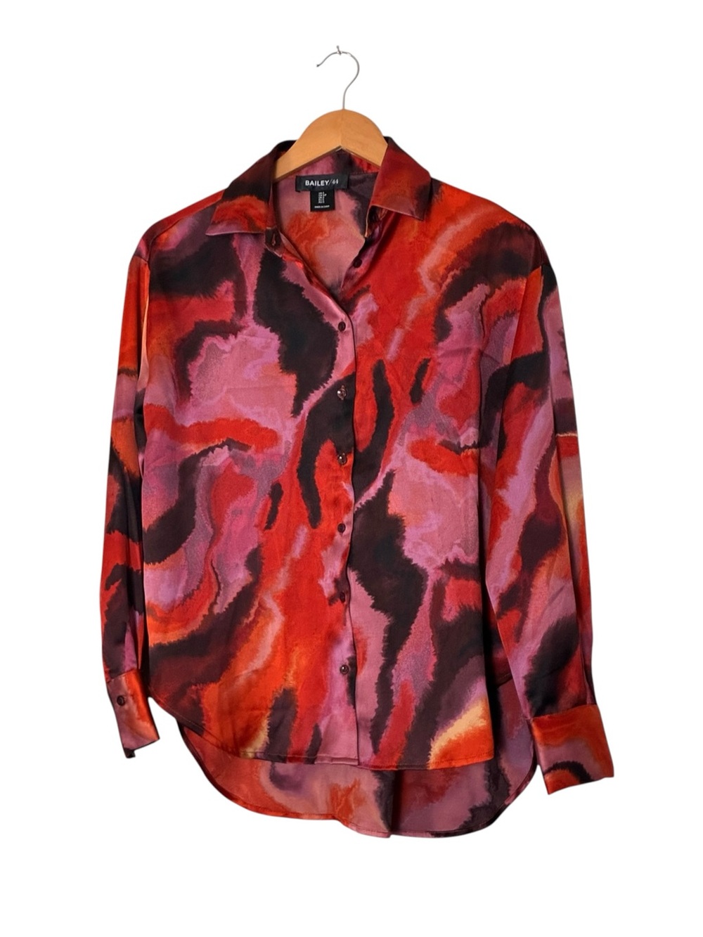 Bailey 44 | Multicolor Abstract Watercolor Satin Blouse long sleeve button up